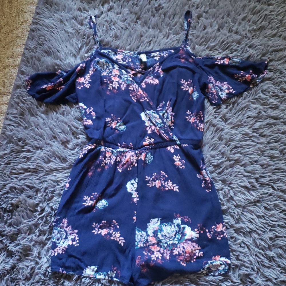Blue, floral printed romper
